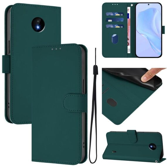 For Nokia C10 / C20 Skin Feel Solid Color Leather Phone Case with Lanyard(Dark Green)