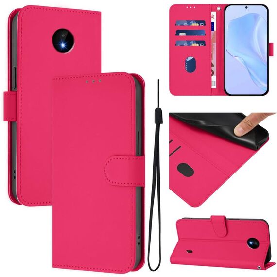 For Nokia C10 / C20 Skin Feel Solid Color Leather Phone Case with Lanyard(Rose Red)
