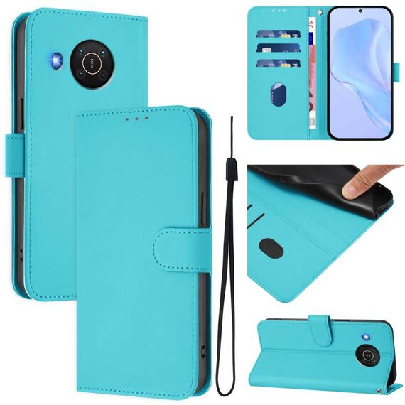 For Nokia X20 / X10 Skin Feel Solid Color Leather Phone Case with Lanyard(Lake Blue)