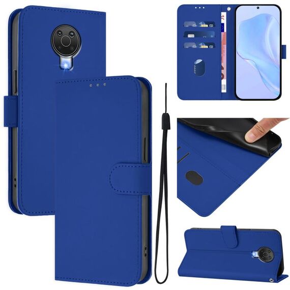 Per Nokia 6.3 / G20 / G10 Custodia in pelle tinta unita con cordino (blu navy)