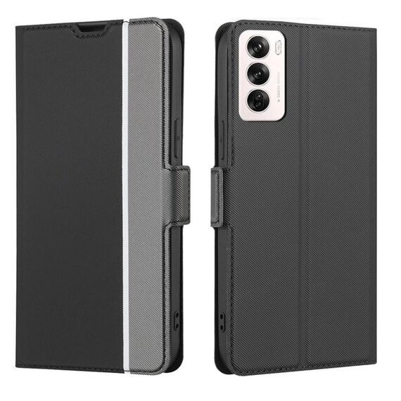 Per OPPO Reno12 5G Global Twill Texture Custodia in pelle con pulsanti laterali (nero)