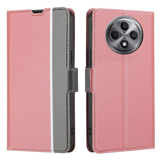 Per OPPO Reno12 F 5G Custodia in pelle con pulsanti laterali in twill texture (rosa)