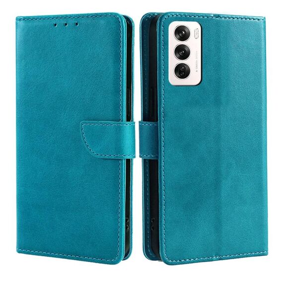 Per OPPO Reno12 5G Global Calf Texture Buckle Flip Custodia in pelle per telefono (azzurro chiaro)