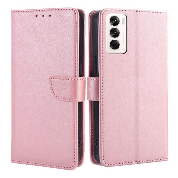 Per OPPO Reno12 5G Custodia per telefono in pelle con fibbia a ribalta con texture di vitello globale (oro rosa)