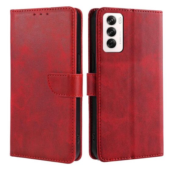 Per OPPO Reno12 5G Global Calf Texture Buckle Flip Custodia in pelle per telefono (rosso)