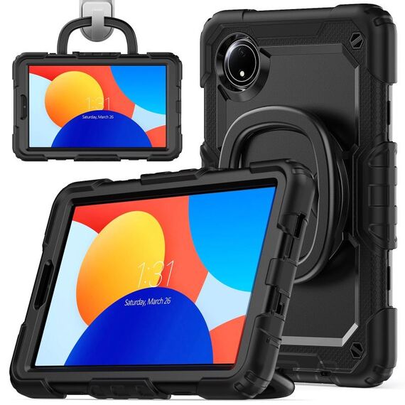 For Xiaomi Redmi Pad SE 8.7 2024 D Type Silicone Hybrid PC Tablet Case with Handle Holder(Black)