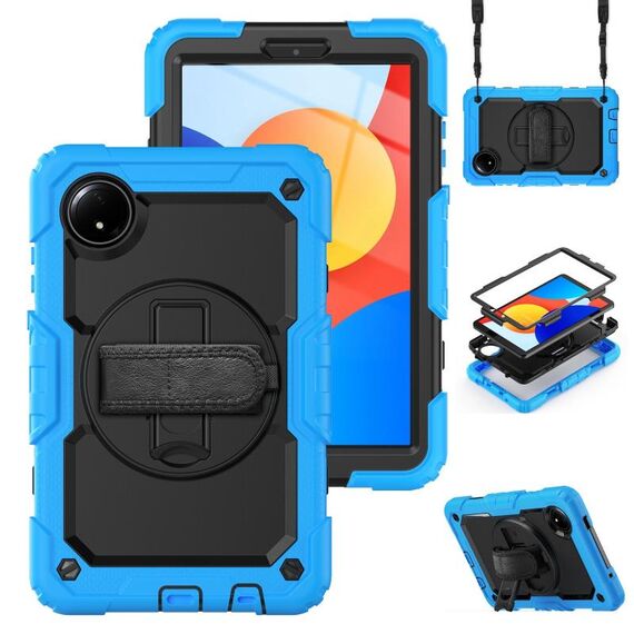For Xiaomi Redmi Pad SE 8.7 2024 Turntable Holder Silicone Hybrid PC Tablet Case(Light Blue+Black)