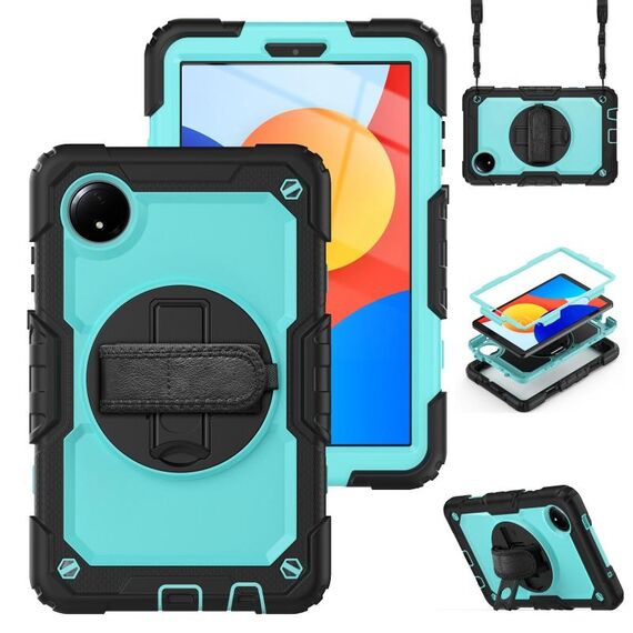 For Xiaomi Redmi Pad SE 8.7 2024 Turntable Holder Silicone Hybrid PC Tablet Case(Black+Light Blue)