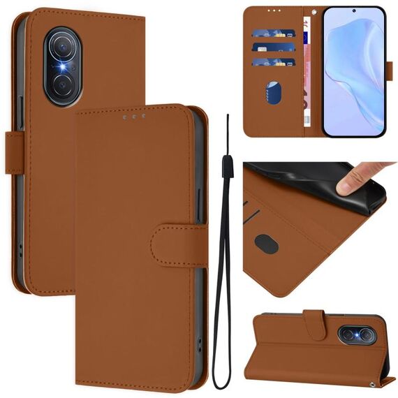 Per Honor 50 SE / Huawei nova 9 SE Custodia in pelle tinta unita con cordino (marrone)