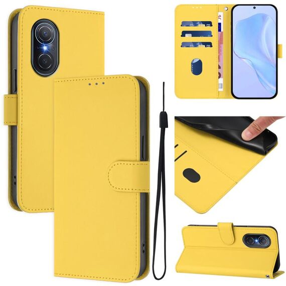 Per Honor 50 SE / Huawei nova 9 SE Custodia in pelle tinta unita effetto pelle con cordino (giallo limone)