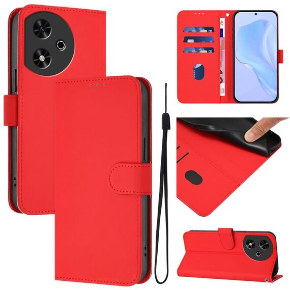 Custodia per telefono in pelle tinta unita For Honor Play 50 con cordino (rosso)