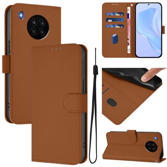 Per Honor 50 Lite / Huawei nova 8i Custodia in pelle tinta unita con cordino (marrone)