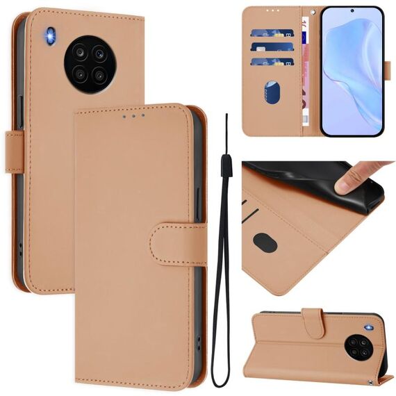 Per Honor 50 Lite / Huawei nova 8i Custodia in pelle tinta unita con cordino (nudo)