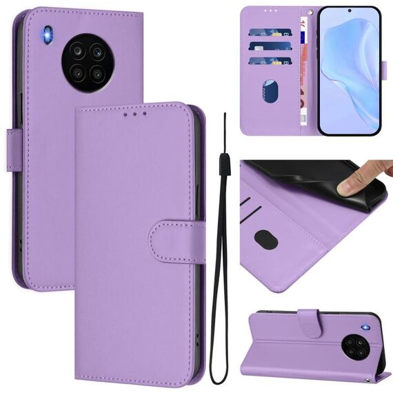 Per Honor 50 Lite / Huawei nova 8i Custodia in pelle tinta unita con cordino (viola lavanda)