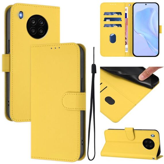 Per Honor 50 Lite / Huawei nova 8i Custodia in pelle tinta unita con cordino (giallo limone)