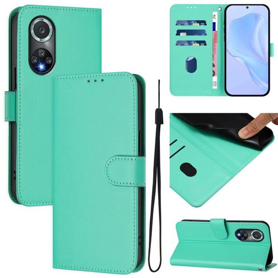 Per Honor 50 Pro / Huawei nova 9 Pro Custodia in pelle tinta unita effetto pelle con cordino (verde)
