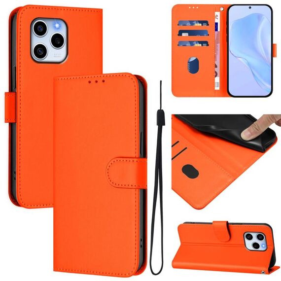 Custodia in pelle tinta unita per Honor 60 SE con cordino (arancione)