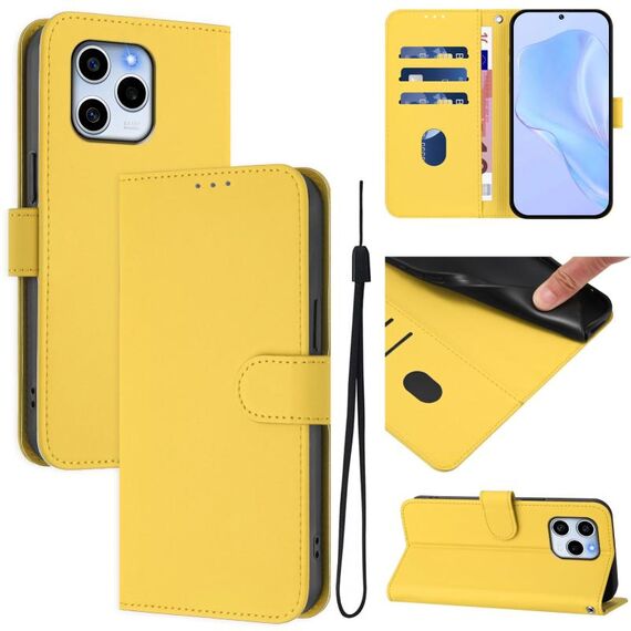 Custodia per telefono in pelle tinta unita per Honor 60 SE con cordino (giallo limone)