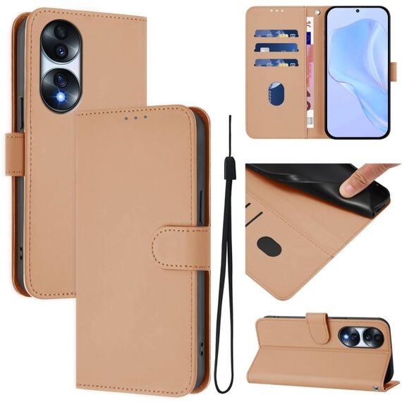 Custodia per telefono in pelle tinta unita per Honor 70 con cordino (nudo)
