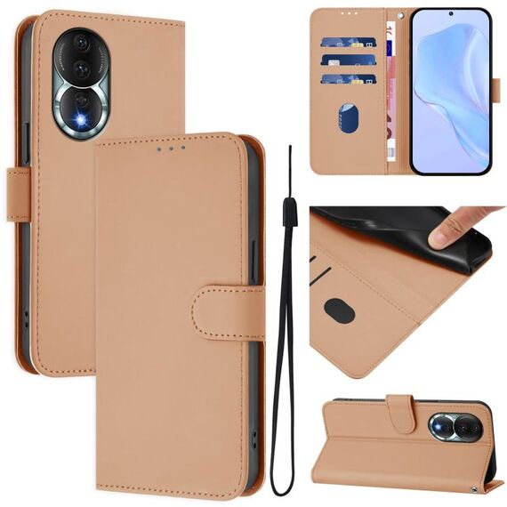 Custodia in pelle tinta unita per Honor 80 con cordino (nudo)