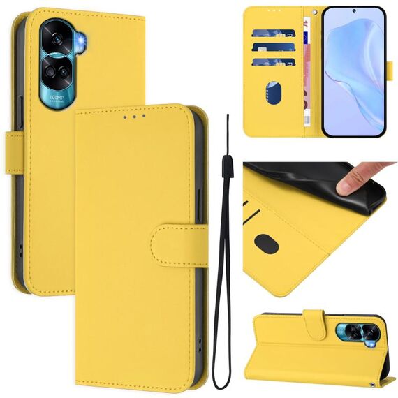 Per Honor 90 Lite / X50i Custodia in pelle tinta unita con cordino (giallo limone)