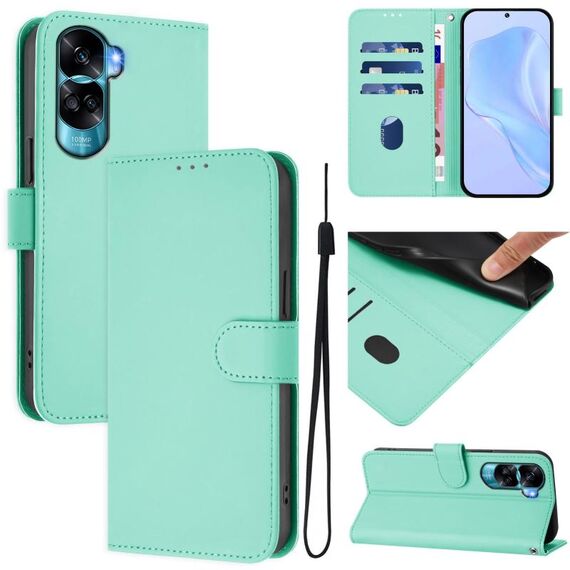 Per Honor 90 Lite / X50i Custodia in pelle tinta unita con cordino (verde menta)