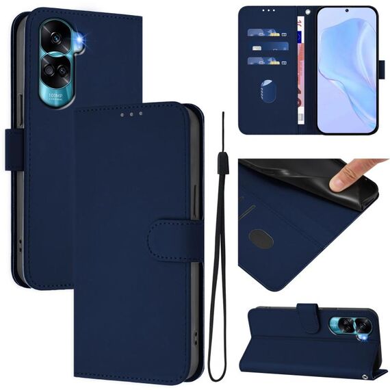Per Honor 90 Lite / X50i Custodia in pelle tinta unita con cordino (blu navy)