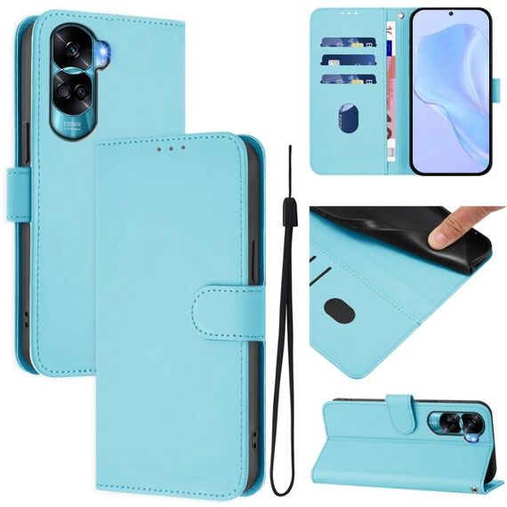 Per Honor 90 Lite / X50i Custodia in pelle tinta unita con cordino (blu cielo)