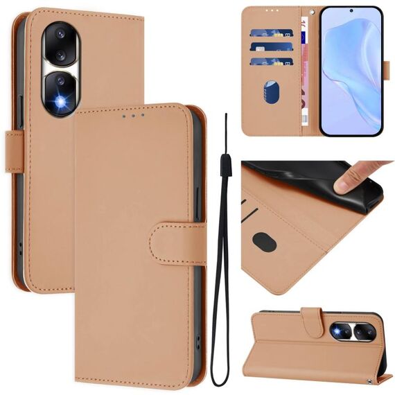Custodia per telefono in pelle tinta unita per Honor 90 Pro con cordino (nudo)