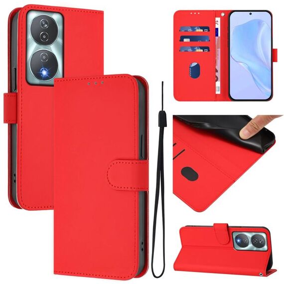 Per Honor 90 Smart / X7b 5G / 4G Custodia in pelle tinta unita con cordino (rosso)