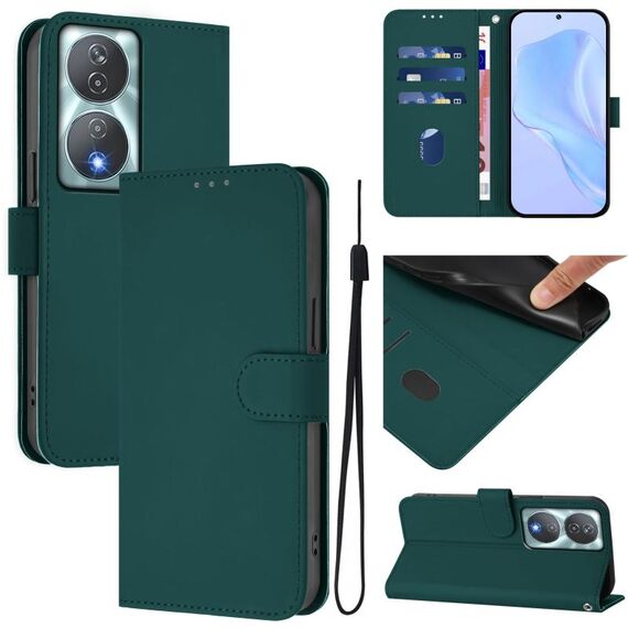 Per Honor 90 Smart / X7b 5G / 4G Custodia in pelle tinta unita con cordino (verde scuro)
