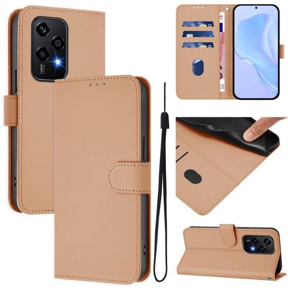 Custodia per telefono in pelle tinta unita con cordino per Honor 200 Lite Global Skin Feel (nudo)
