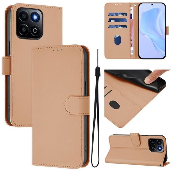 Custodia per telefono in pelle tinta unita Smart Skin Feel per Honor 200 con cordino (nudo)
