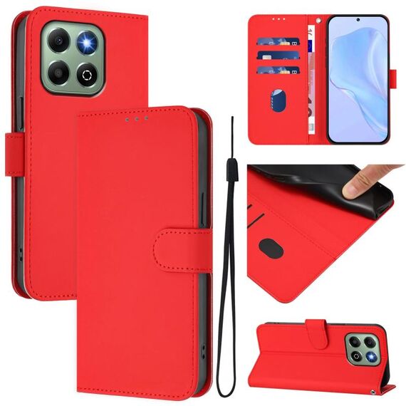 Custodia per telefono in pelle tinta unita per Honor X6b 4G con cordino (rosso)
