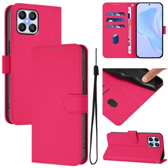 Per Honor X8 4G / X30i / Play6T Pro Custodia in pelle tinta unita con cordino (rosso rosa)