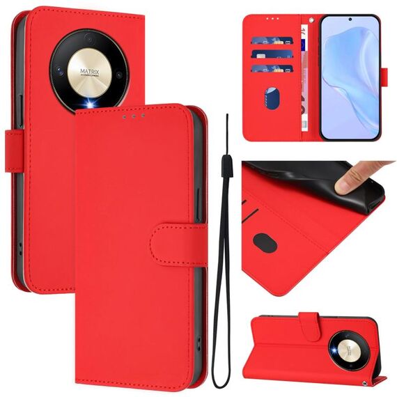 Per Honor X9b / Magic6 Lite 5G Custodia in pelle tinta unita con cordino (rosso)