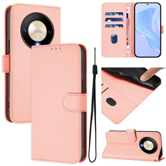 Per Honor X9b / Magic6 Lite 5G Custodia in pelle tinta unita con cordino (rosa)