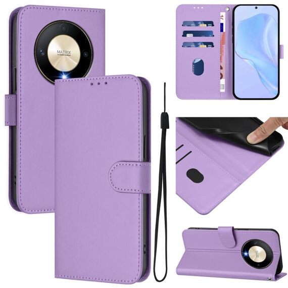 Custodia in pelle tinta unita per Honor X9b / Magic6 Lite 5G con cordino (viola lavanda)