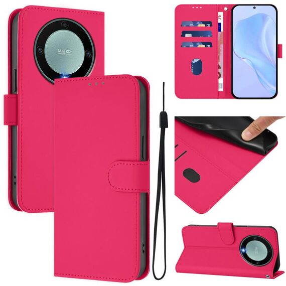 Per Honor X40 / X9a / Magic5 Lite Custodia in pelle tinta unita con cordino (rosso rosa)