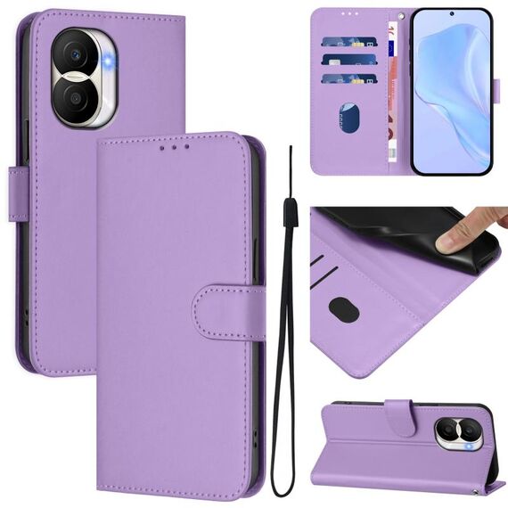 Custodia per telefono in pelle tinta unita con cordino per Honor X40i Skin Feel (viola lavanda)