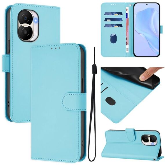 Custodia per telefono in pelle tinta unita con cordino per Honor X40i Skin Feel (blu cielo)