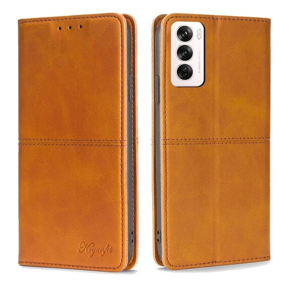 Per OPPO Reno12 5G Custodia per telefono magnetica in pelle con texture mucca globale (marrone chiaro)
