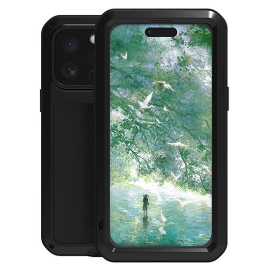 Per iPhone 16 Pro Max LOVE MEI Custodia per telefono antiurto impermeabile antipolvere in metallo (nero)