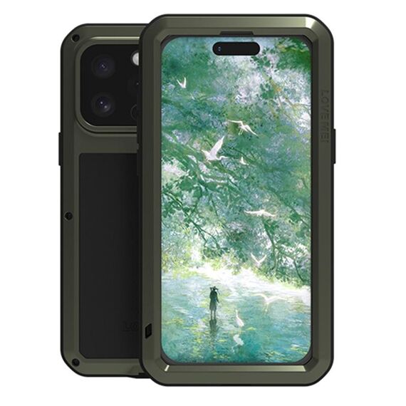 Per iPhone 16 Pro Max LOVE MEI Custodia per telefono antiurto impermeabile antipolvere in metallo (verde militare)