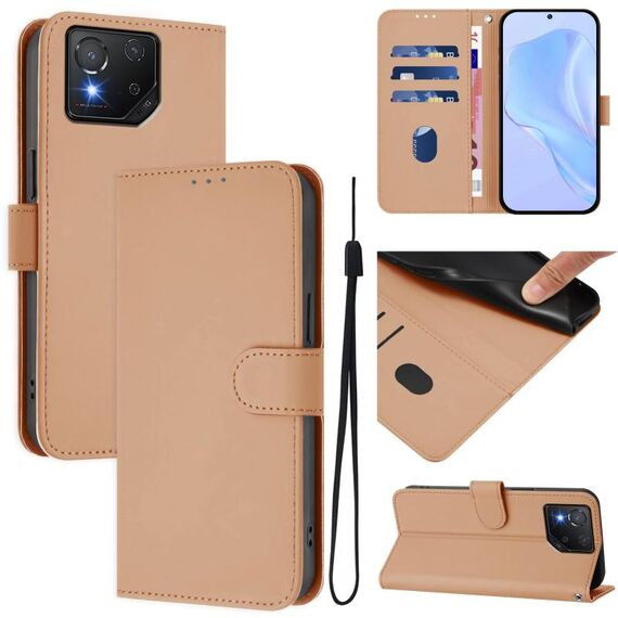 Per Asus ROG Phone 8 / 8 Pro Custodia in pelle tinta unita con cordino (nudo)