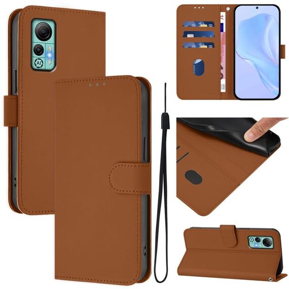Per Ulefone Note 14 Custodia in pelle tinta unita con cordino (marrone)