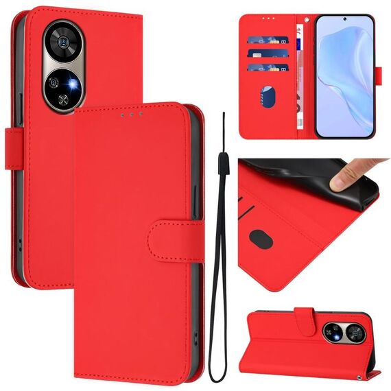 Per Ulefone Note 17 Pro Custodia in pelle tinta unita con cordino (rosso)