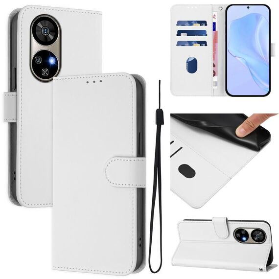 Per Ulefone Note 17 Pro Custodia in pelle tinta unita con cordino (bianco)