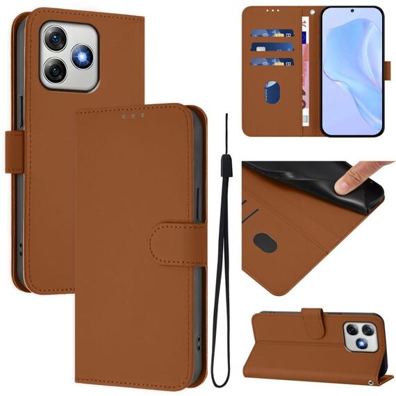 Per Ulefone Note 18 Ultra Skin Feel Custodia in pelle tinta unita con cordino (marrone)