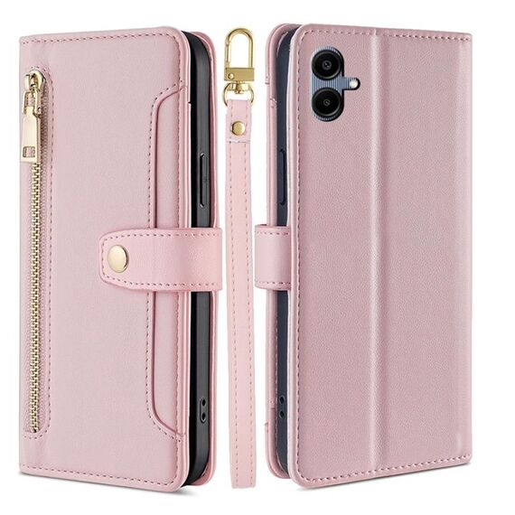Per Samsung Galaxy A06 Custodia per telefono in pelle con cerniera a tracolla con texture di pecora (rosa)